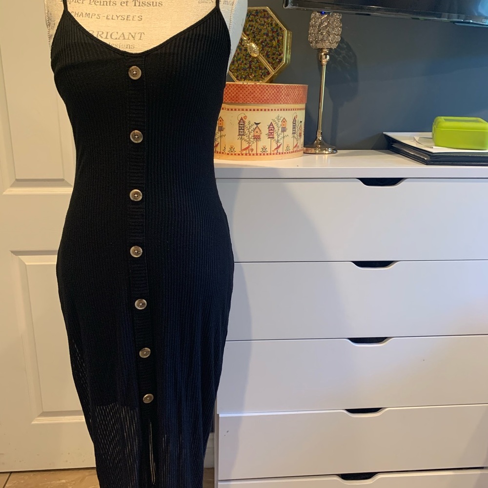 Ribbed Button Front Midi Dress Express